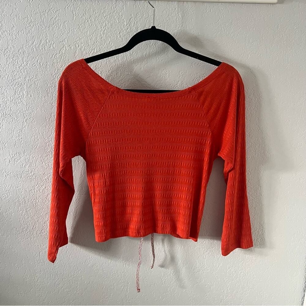 Anthropologie Orange Ribbed Drawstring Crop Top - Picture 10 of 10